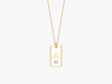 White Enamel Initial Necklace with Birthstone