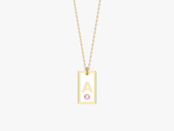 White Enamel Initial Necklace with Birthstone