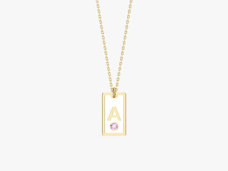 White Enamel Initial Necklace with Birthstone