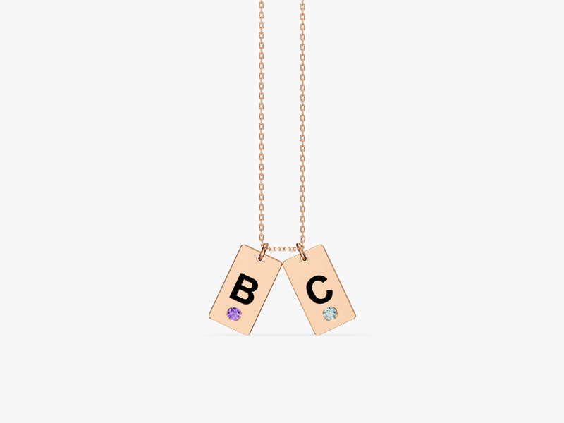 Initial Tag Birthstone Necklace