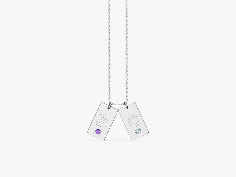 Initial Letter Tag Birthstone Necklace
