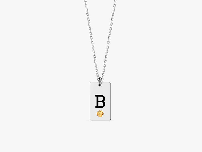 Initial Tag Birthstone Necklace