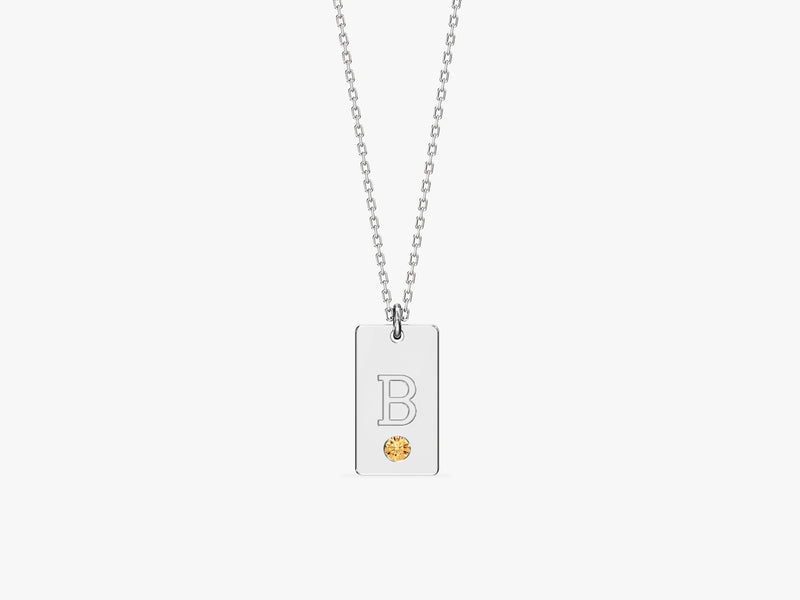 Initial Letter Tag Birthstone Necklace