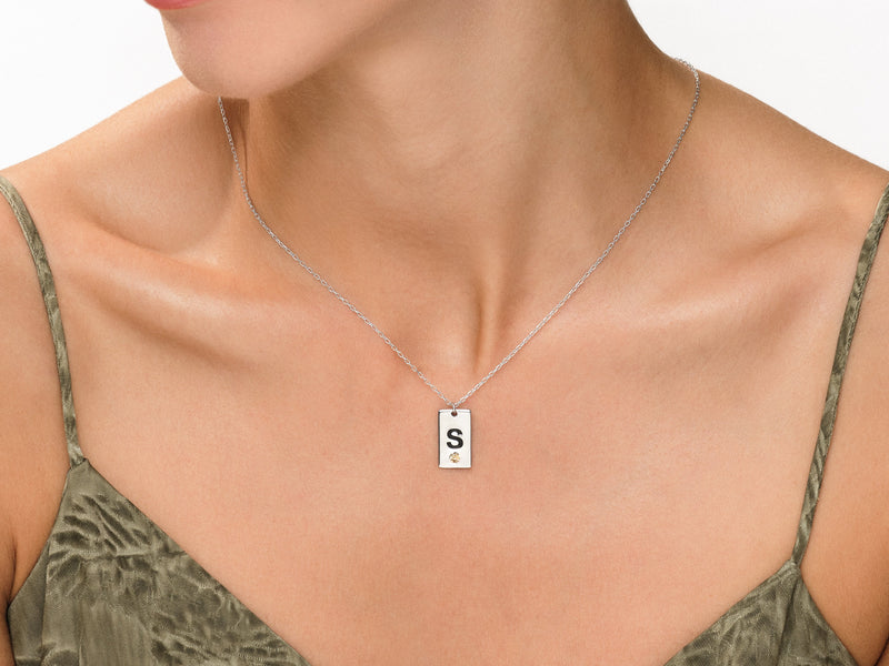 Initial Tag Birthstone Necklace