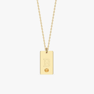 Initial Letter Tag Birthstone Necklace