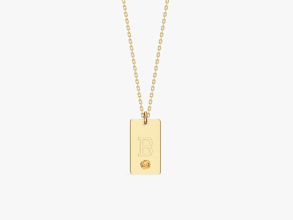 Initial Letter Tag Birthstone Necklace