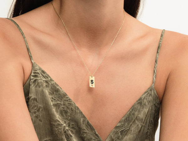 Initial Tag Birthstone Necklace