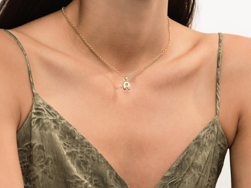 Bubble Initial Necklace with Gemstone