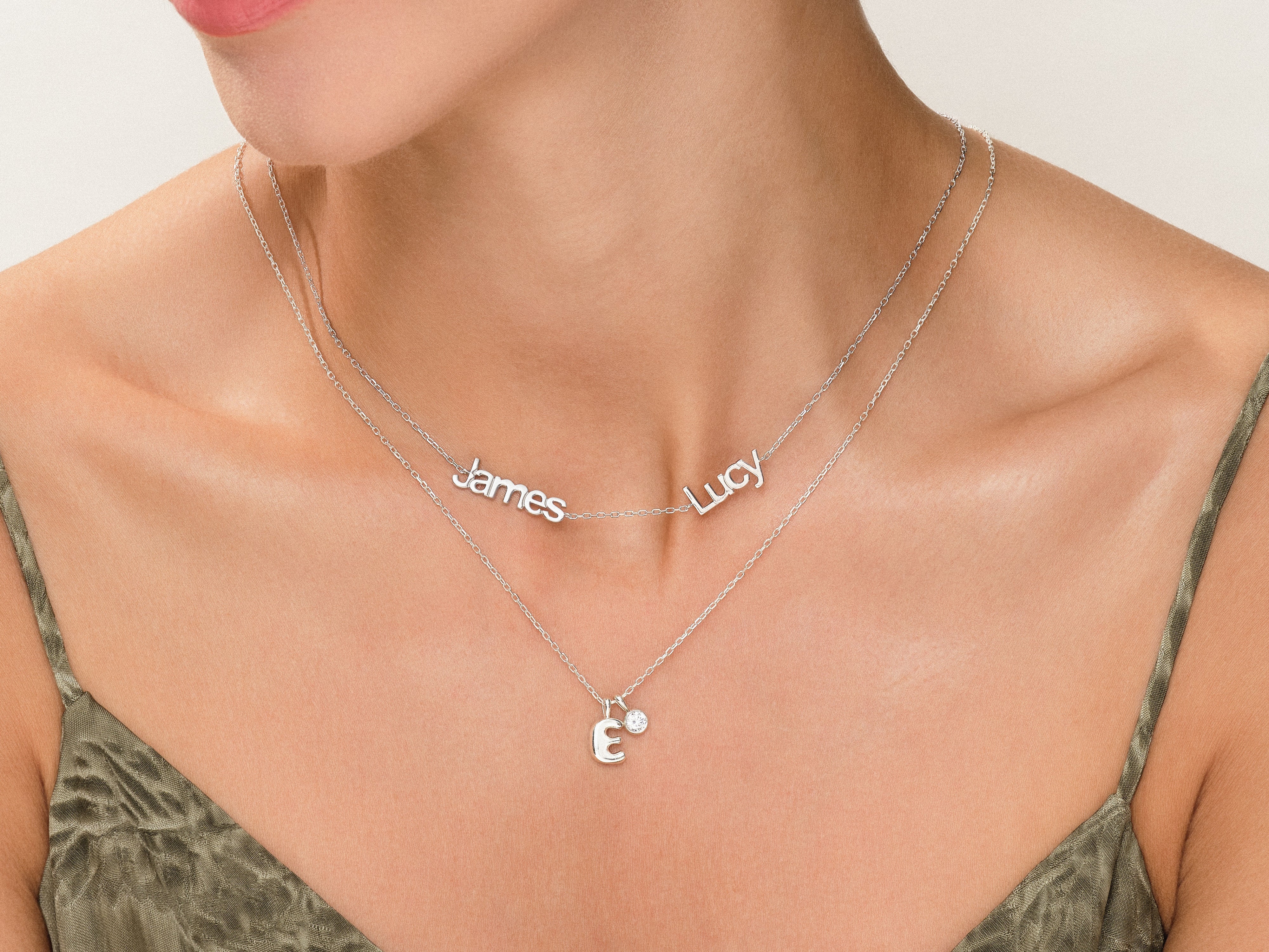 Initial Letter Birthstone Charm Necklace