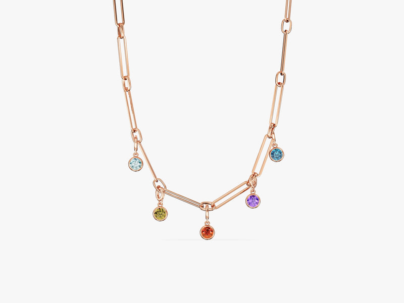 Paperclip Birthstone Charm Necklace