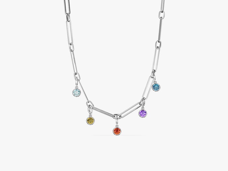 Paperclip Birthstone Charm Necklace