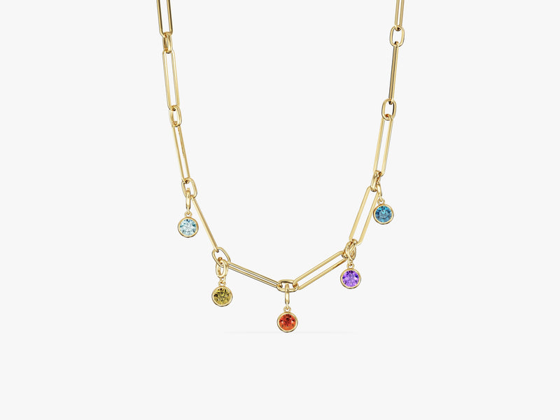 Paperclip Birthstone Charm Necklace