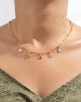 Paperclip Birthstone Charm Necklace