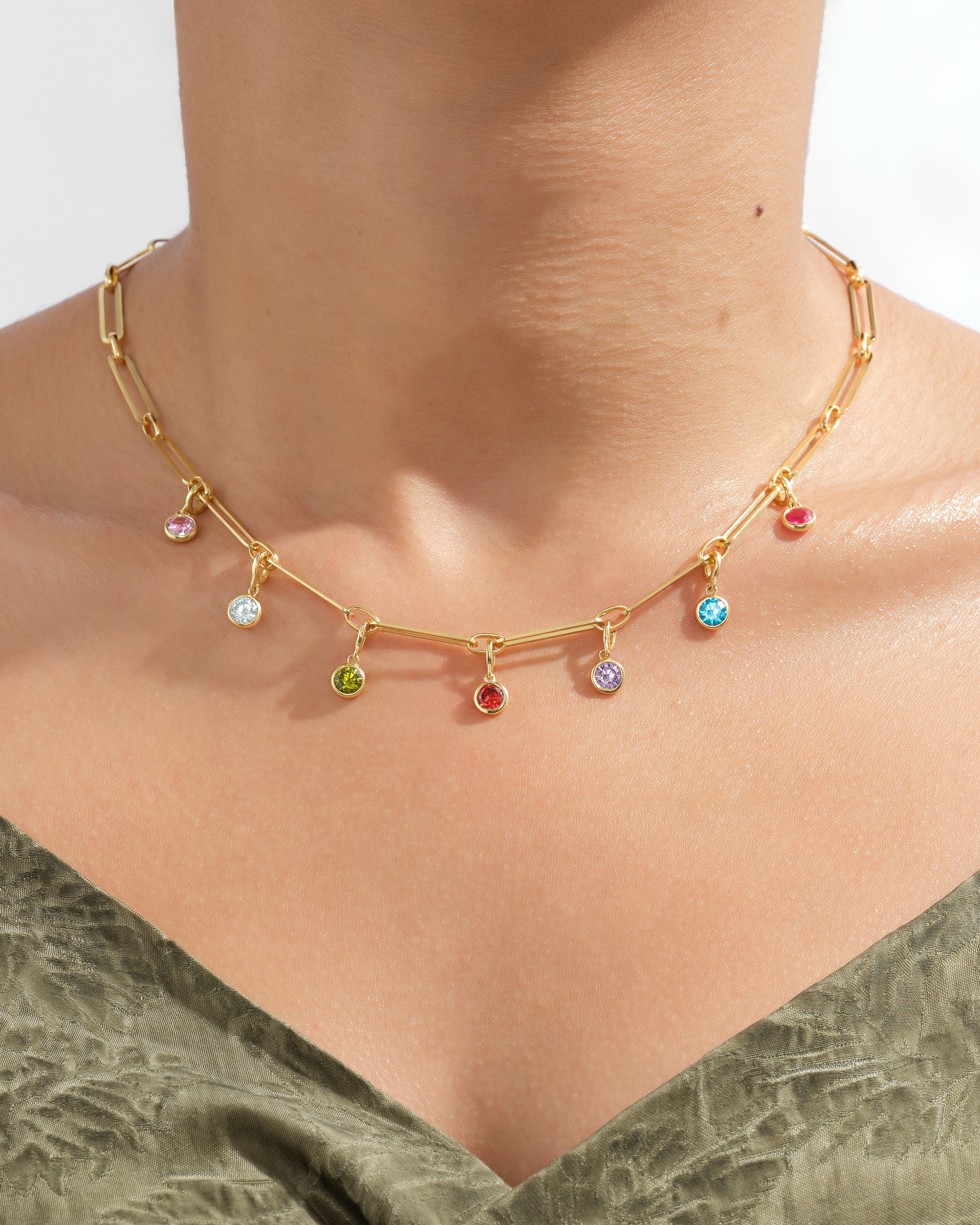 Paperclip Birthstone Charm Necklace