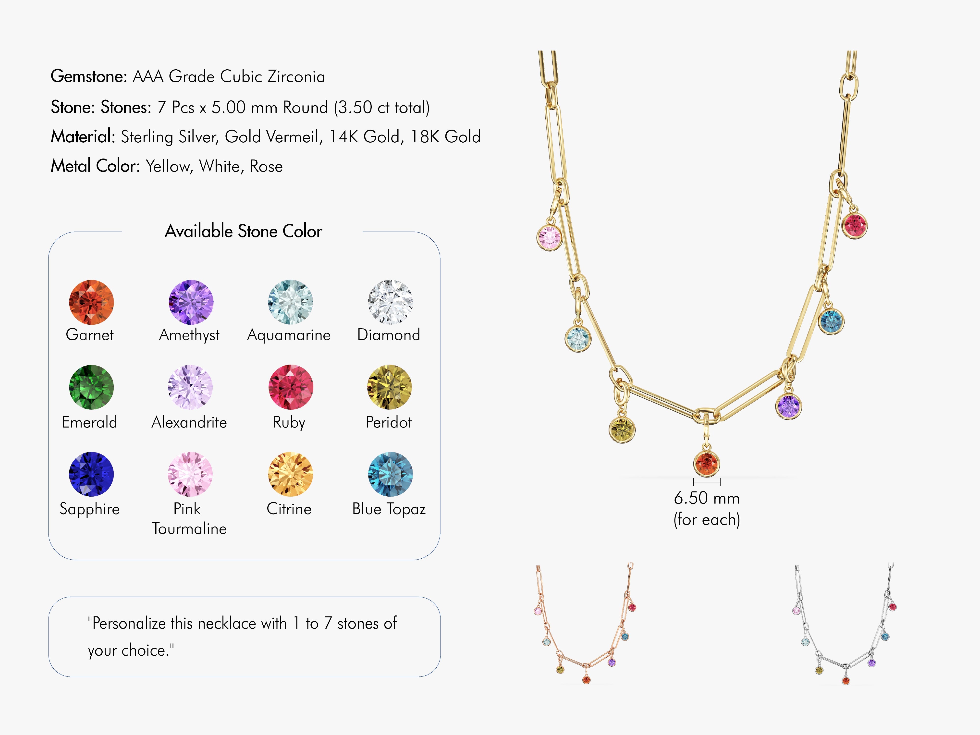 Paperclip Birthstone Charm Necklace