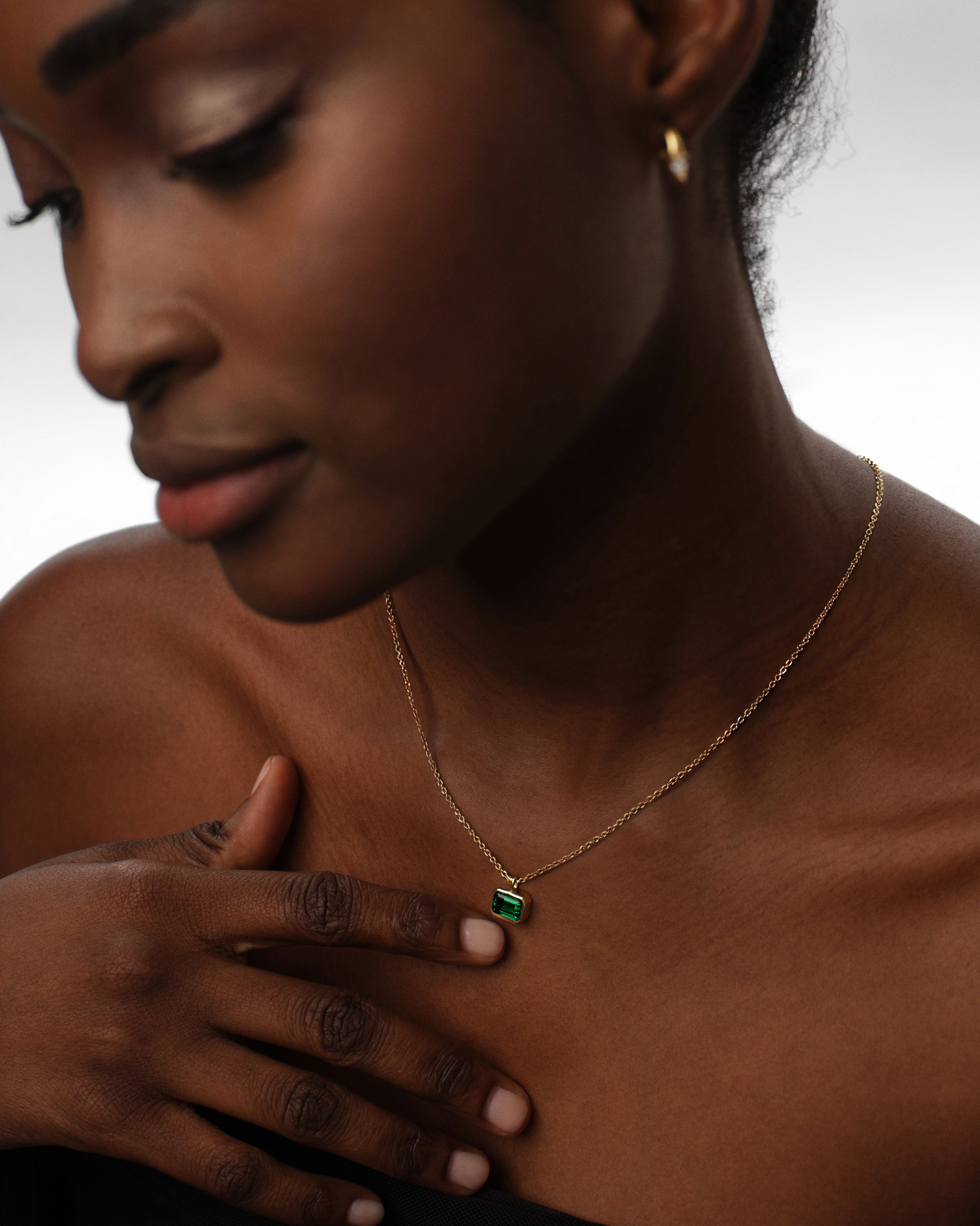 Emerald Cut Birthstone Charm Necklace