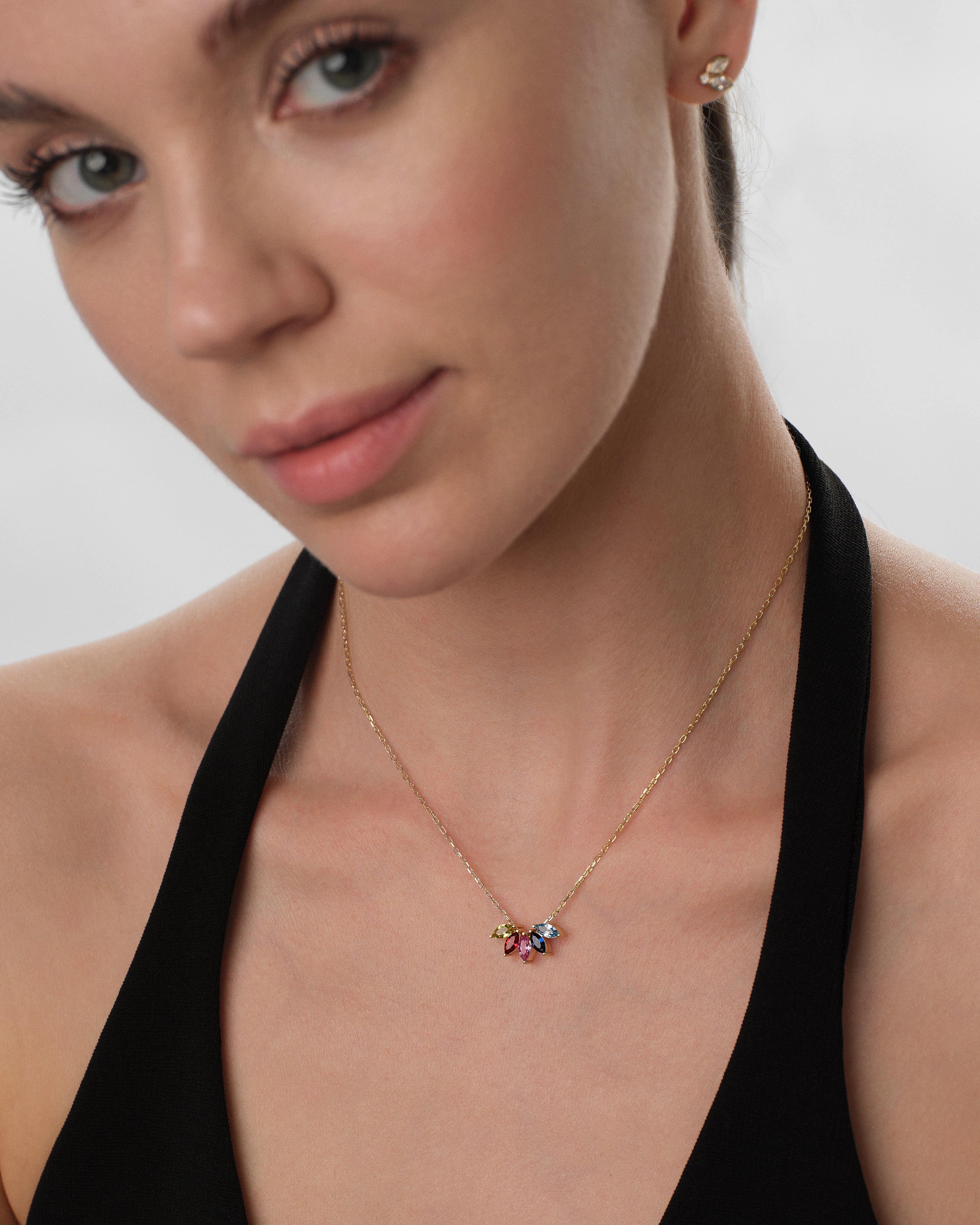 Marquise Crown Cluster Birthstone Necklace
