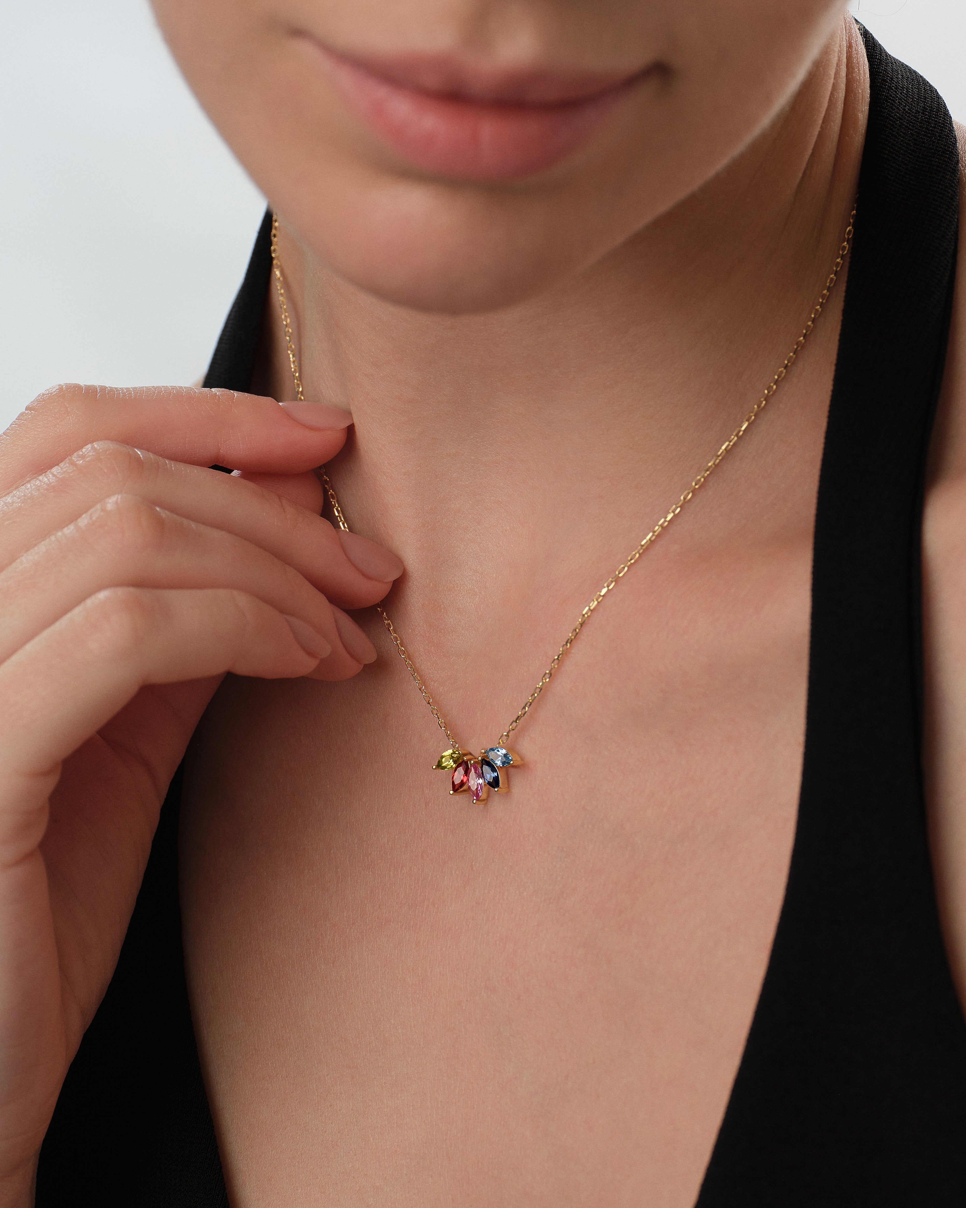 Marquise Crown Cluster Birthstone Necklace