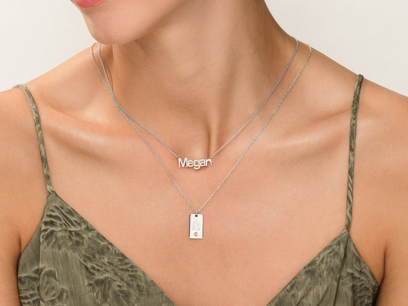 Initial Letter Tag Birthstone Necklace