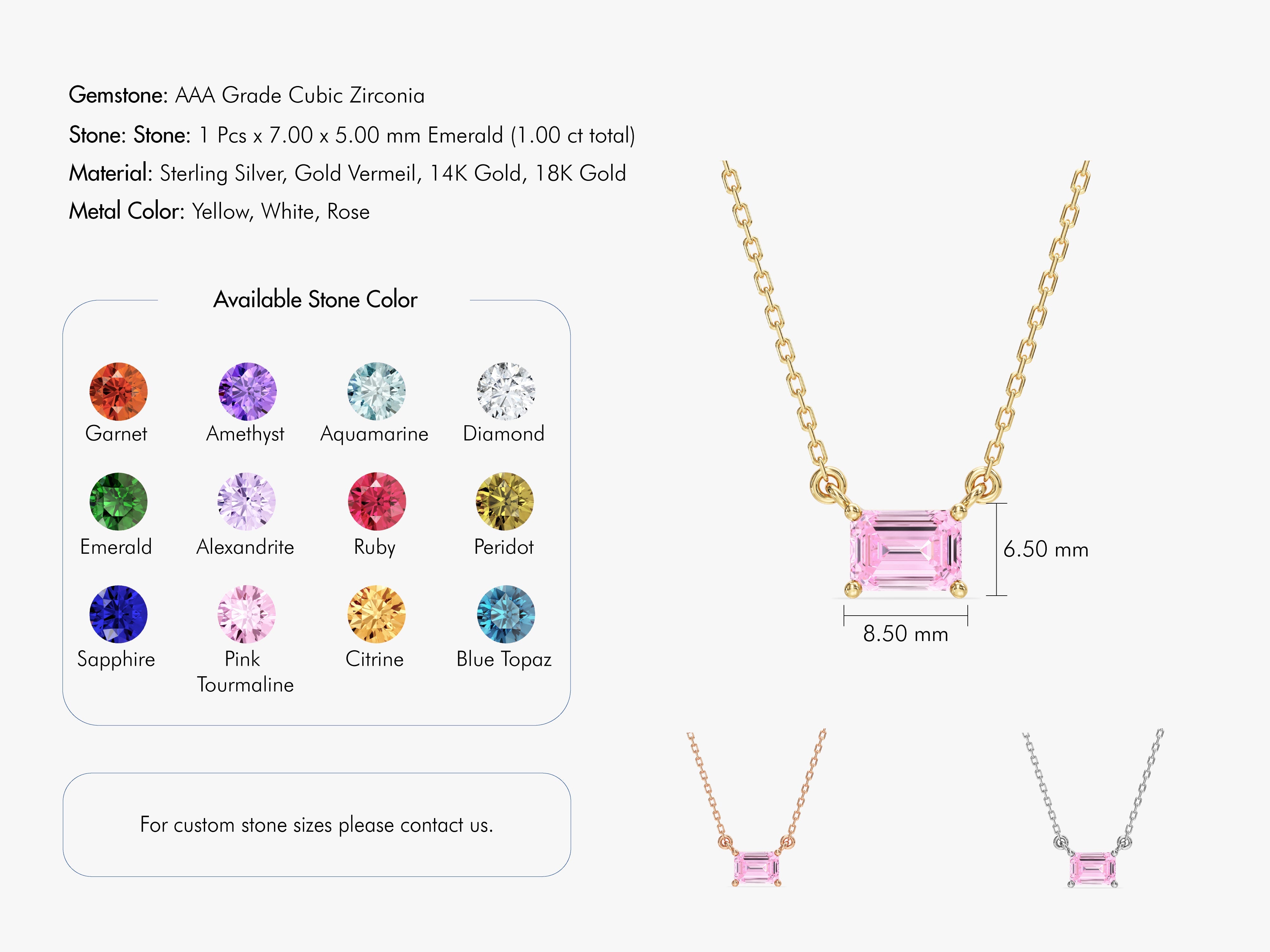 Emerald Cut Solitaire Birthstone Necklace