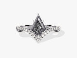 Kite Black Rutilated Quartz Curved Engagement Ring with Moissanite Sidestones