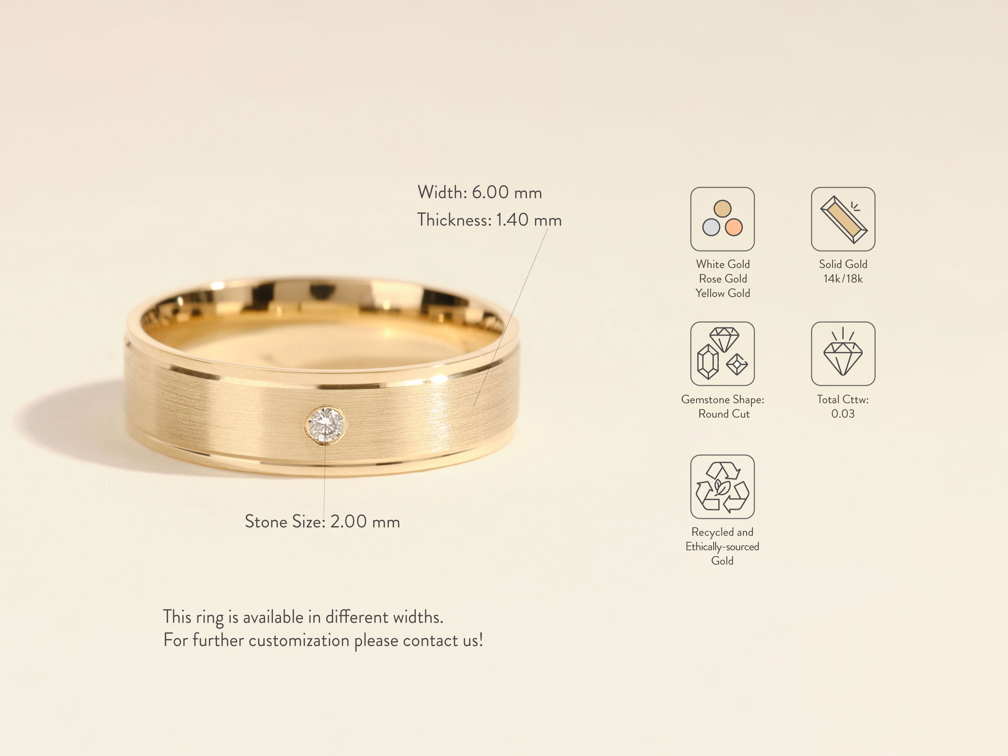 Gold wedding band with diamond, jewelry, ethically sourced