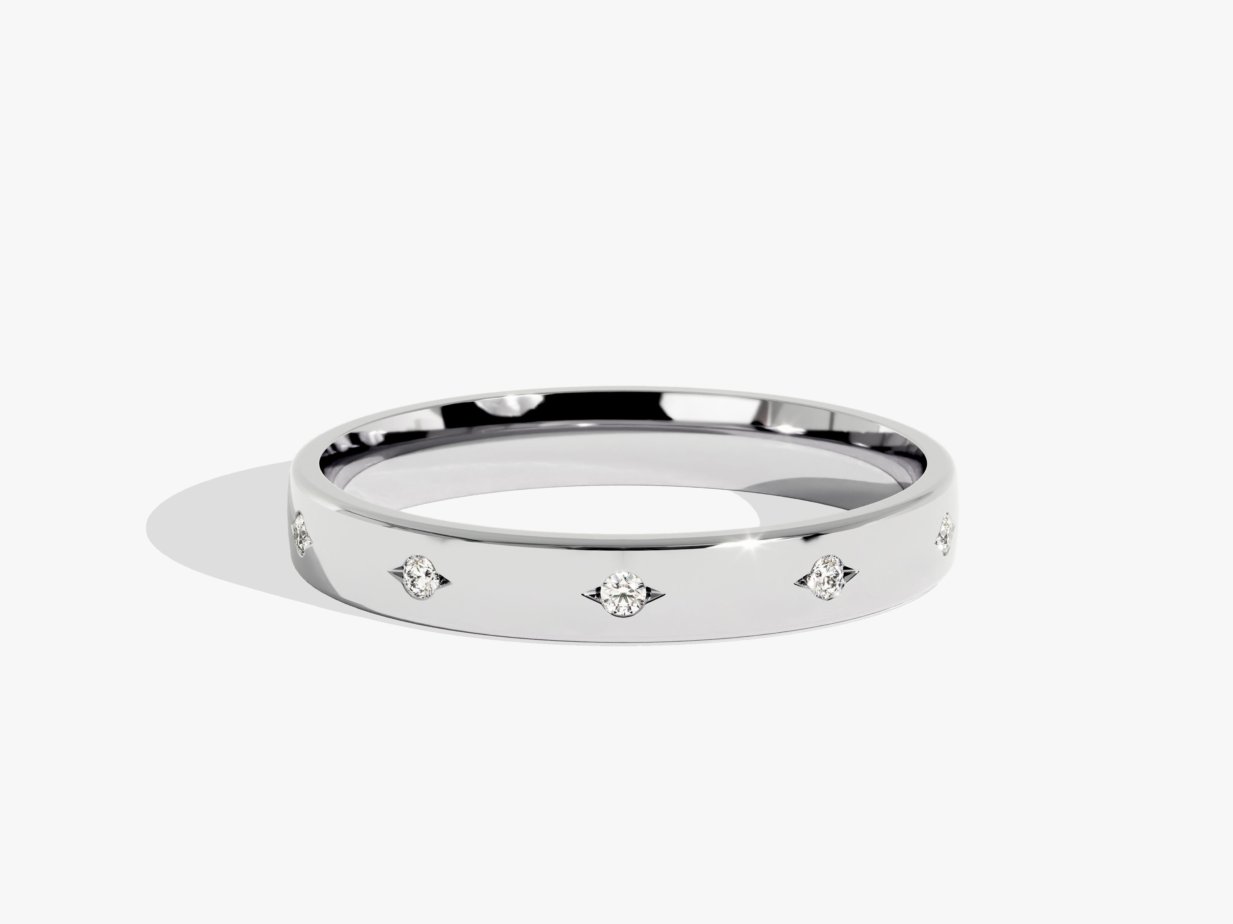 Diamond star band ring, fine jewelry, white gold wedding band