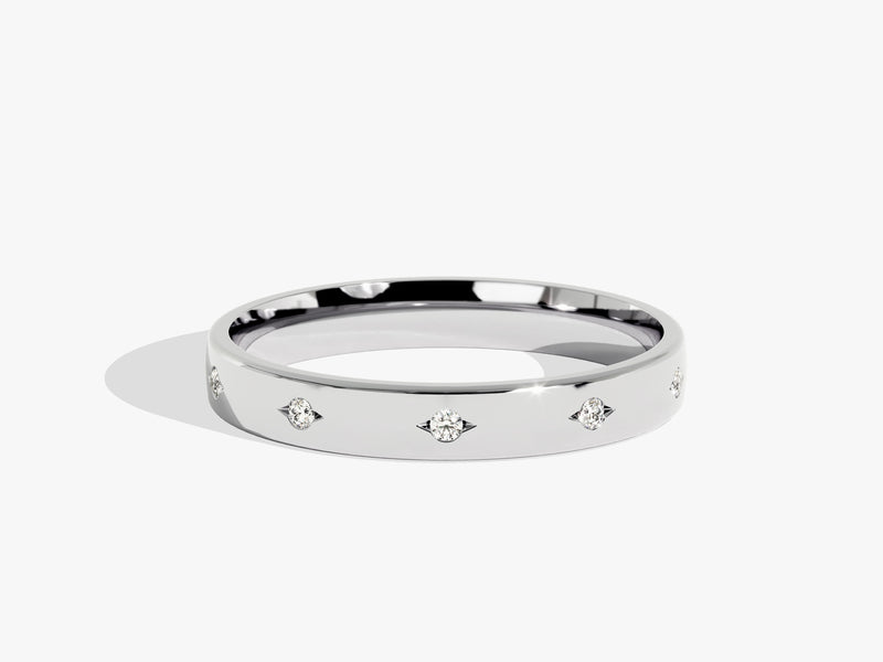 Diamond star band ring, fine jewelry, white gold wedding band