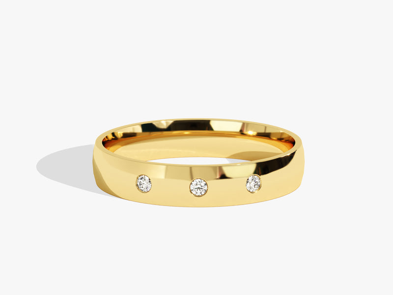 Gold wedding band with three diamonds, jewelry, engagement ring