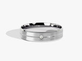 Men's brushed silver ring with single diamond accent