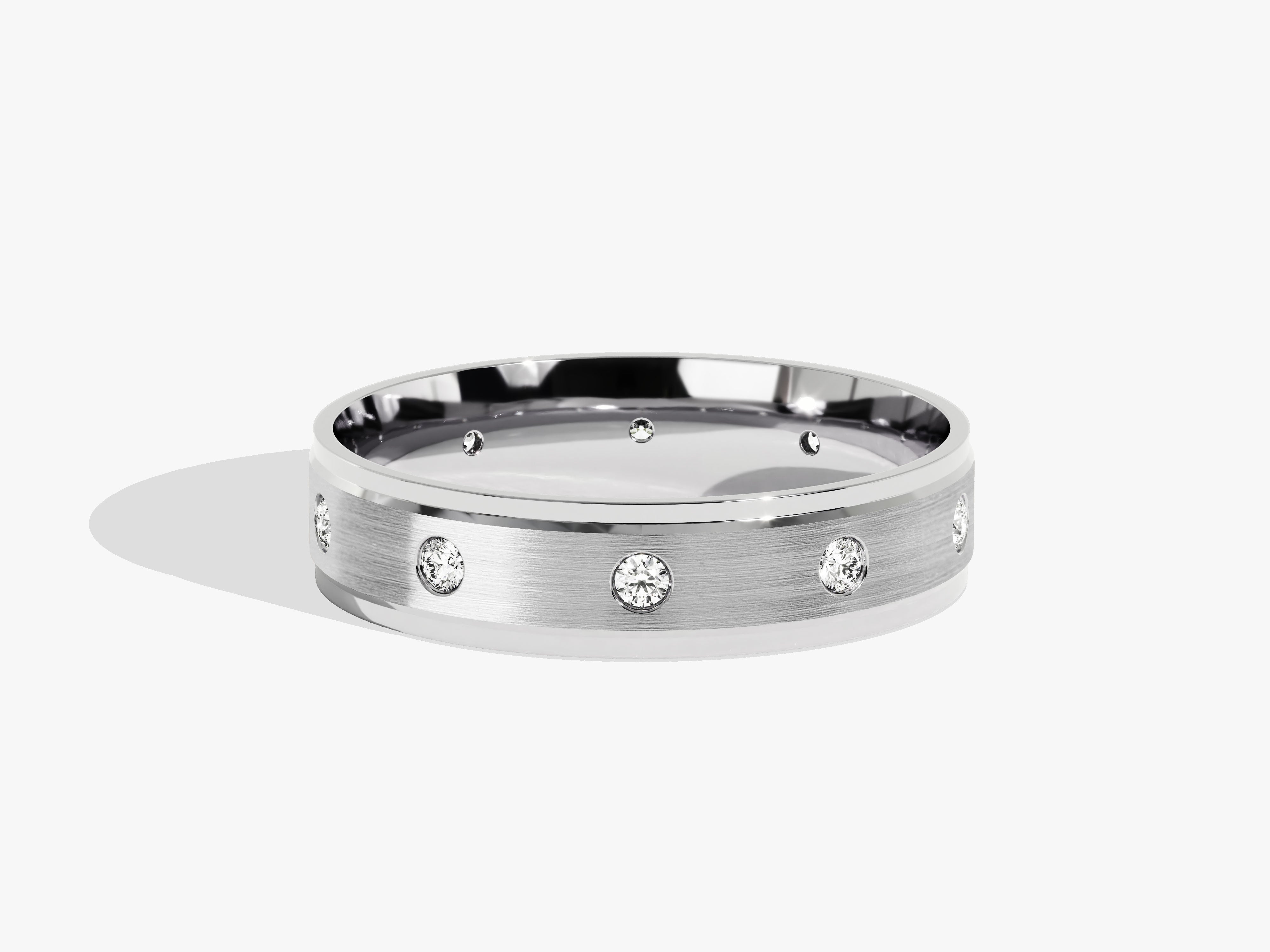 Diamond wedding band, brushed finish, white gold, luxury jewelry