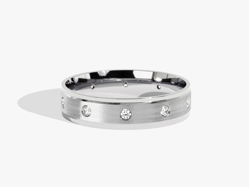 Diamond wedding band, brushed finish, white gold, luxury jewelry
