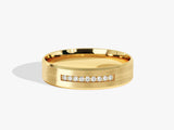 Gold band ring with channel-set diamonds, jewelry