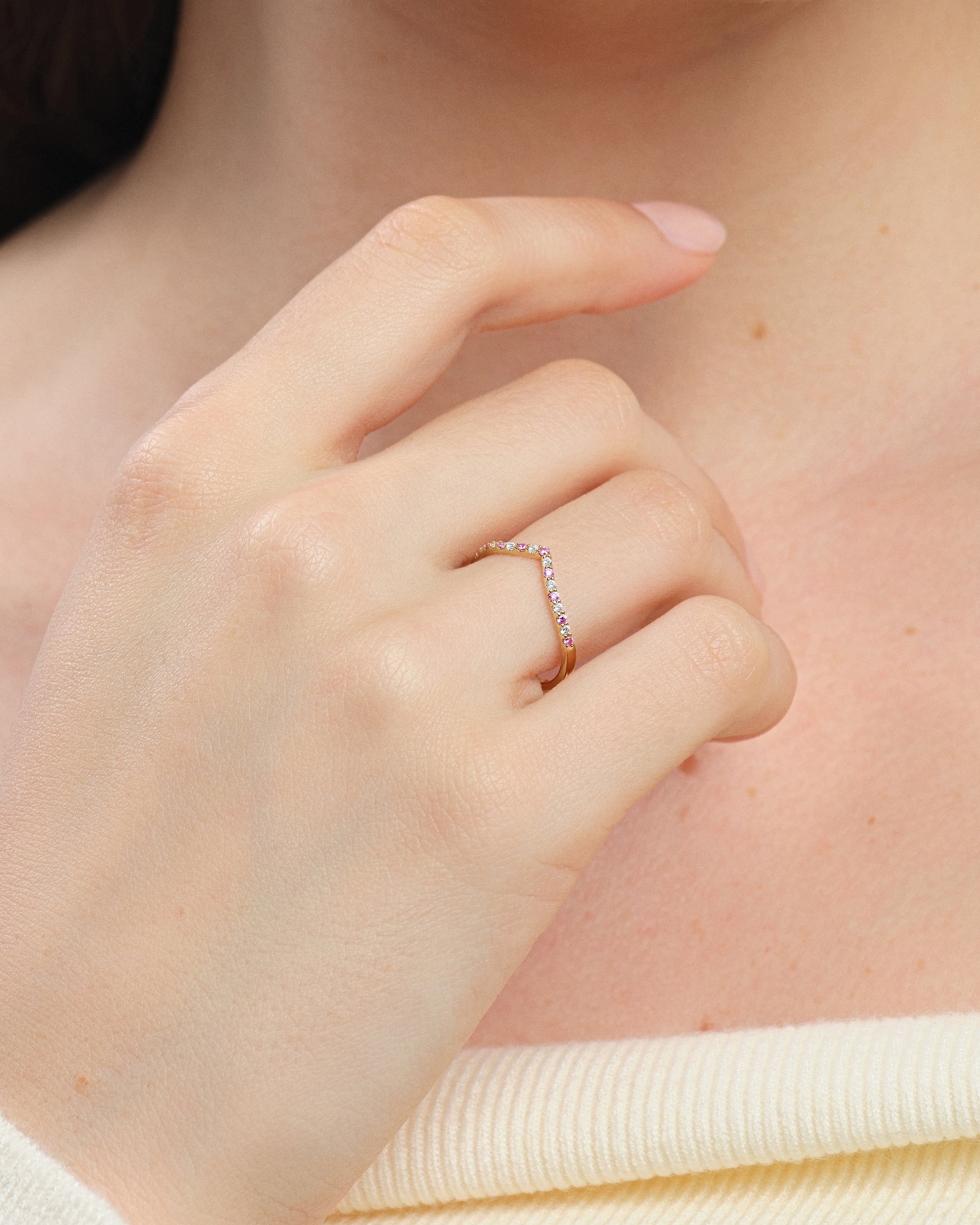 Alternating Birthstone Curved Ring