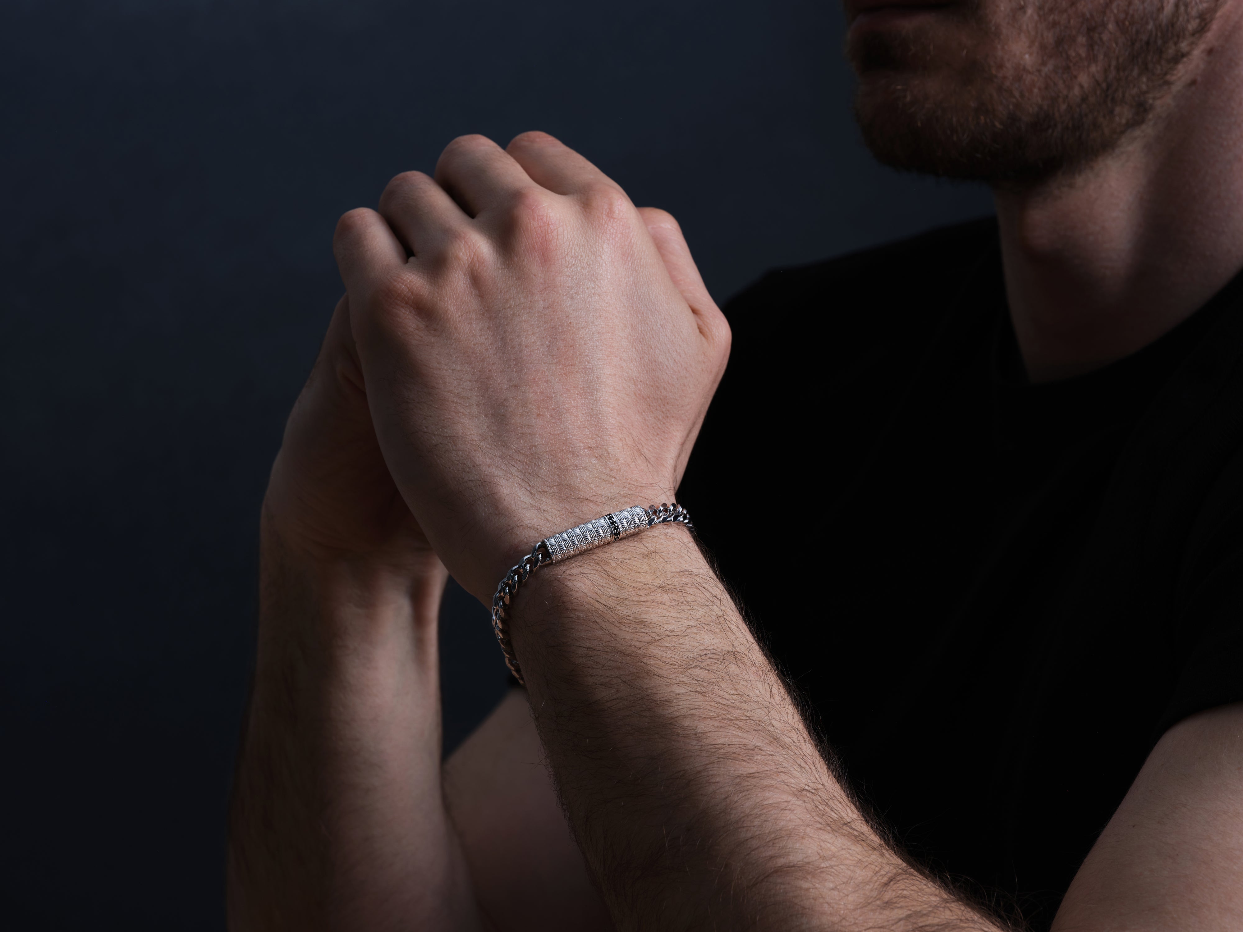 14k Solid Gold Cuban Chain Bracelet with Black Diamonds