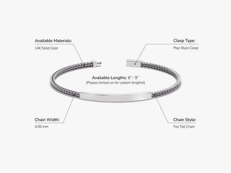 14k Solid Gold 4.0mm Fox Tail Chain Bracelet
