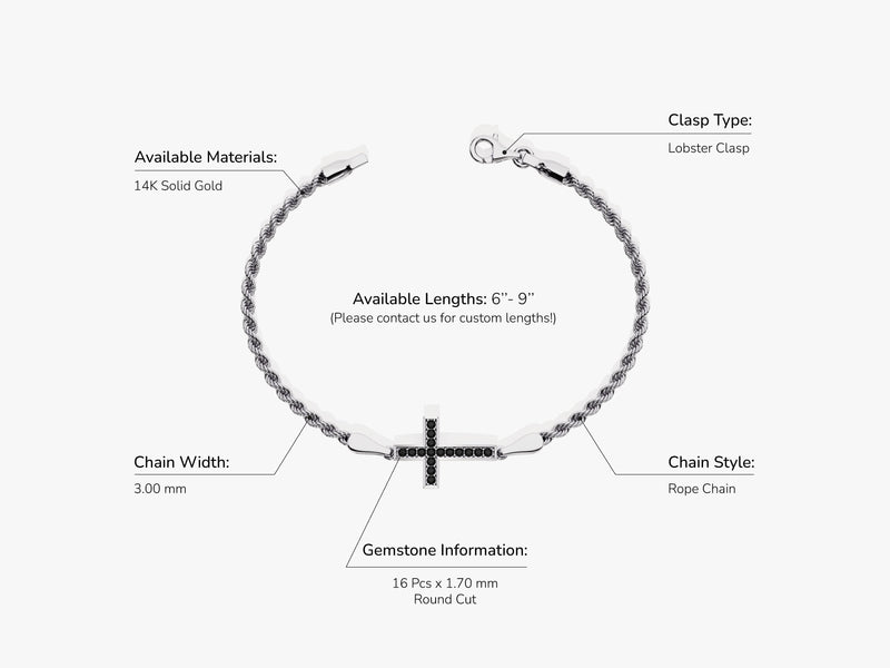 14k Solid Gold Black Diamond Cross Bracelet