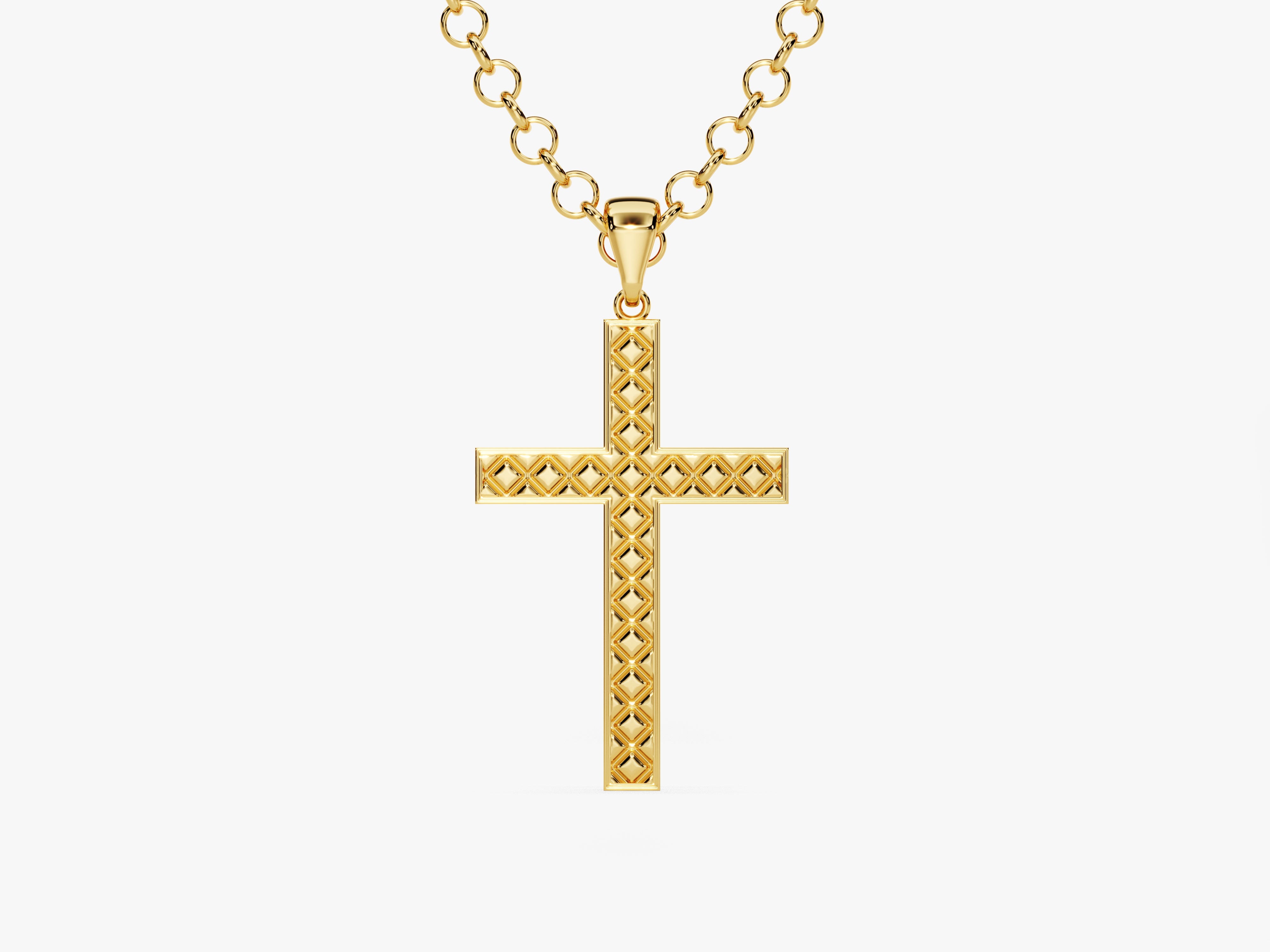 14k Gold 3.0mm Rolo Chain Cross Necklace