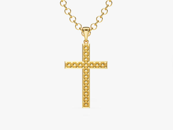 14k Gold 3.0mm Rolo Chain Cross Necklace