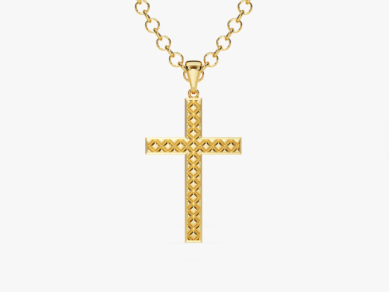 14k Gold 3.0mm Rolo Chain Cross Necklace