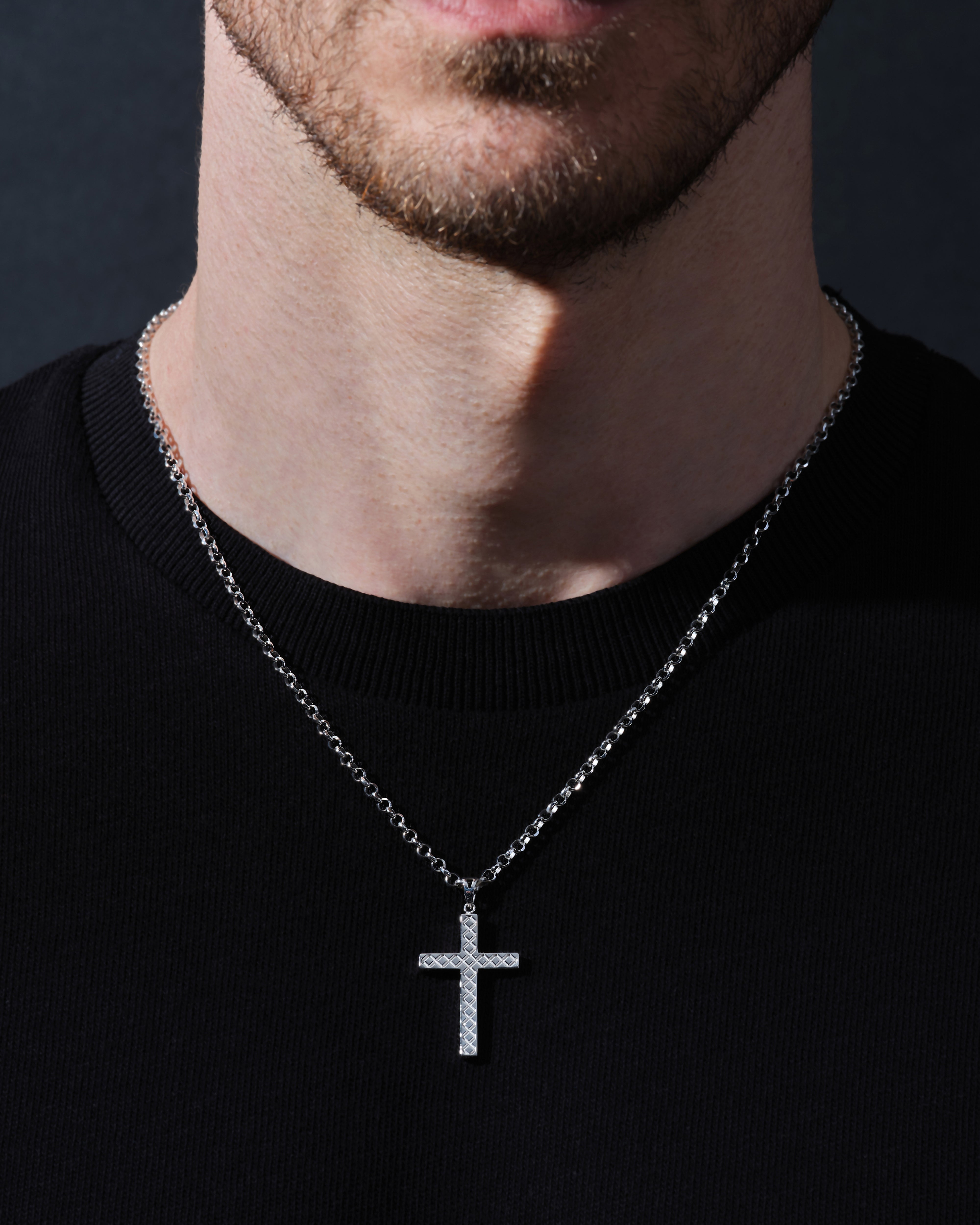14k Gold 3.0mm Rolo Chain Cross Necklace