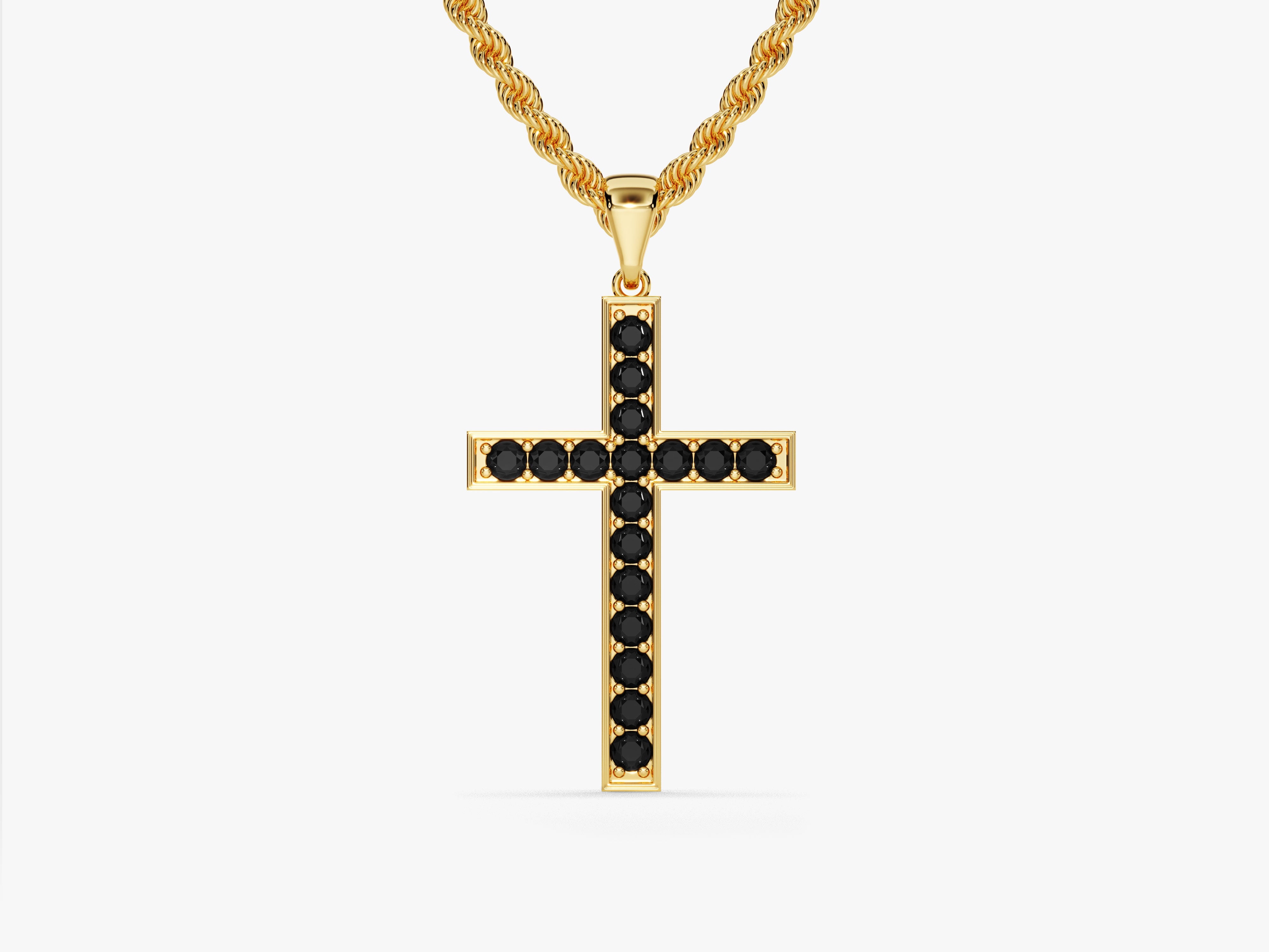 14k Gold Black Diamond Cross Necklace