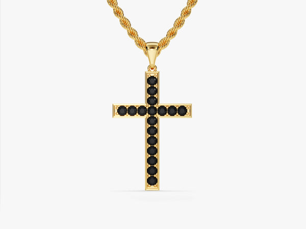 14k Gold Black Diamond Cross Necklace