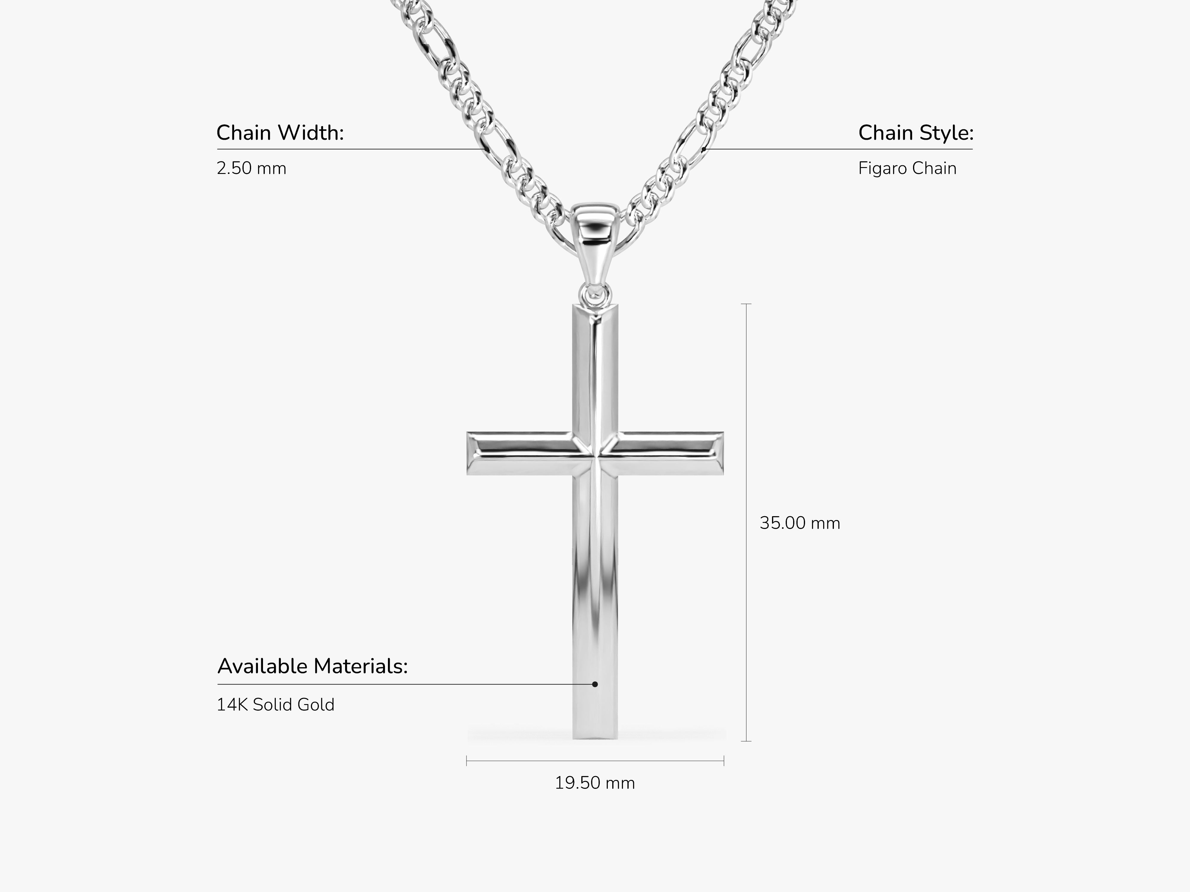 14k Gold 2.5mm Figaro Chain Cross Necklace