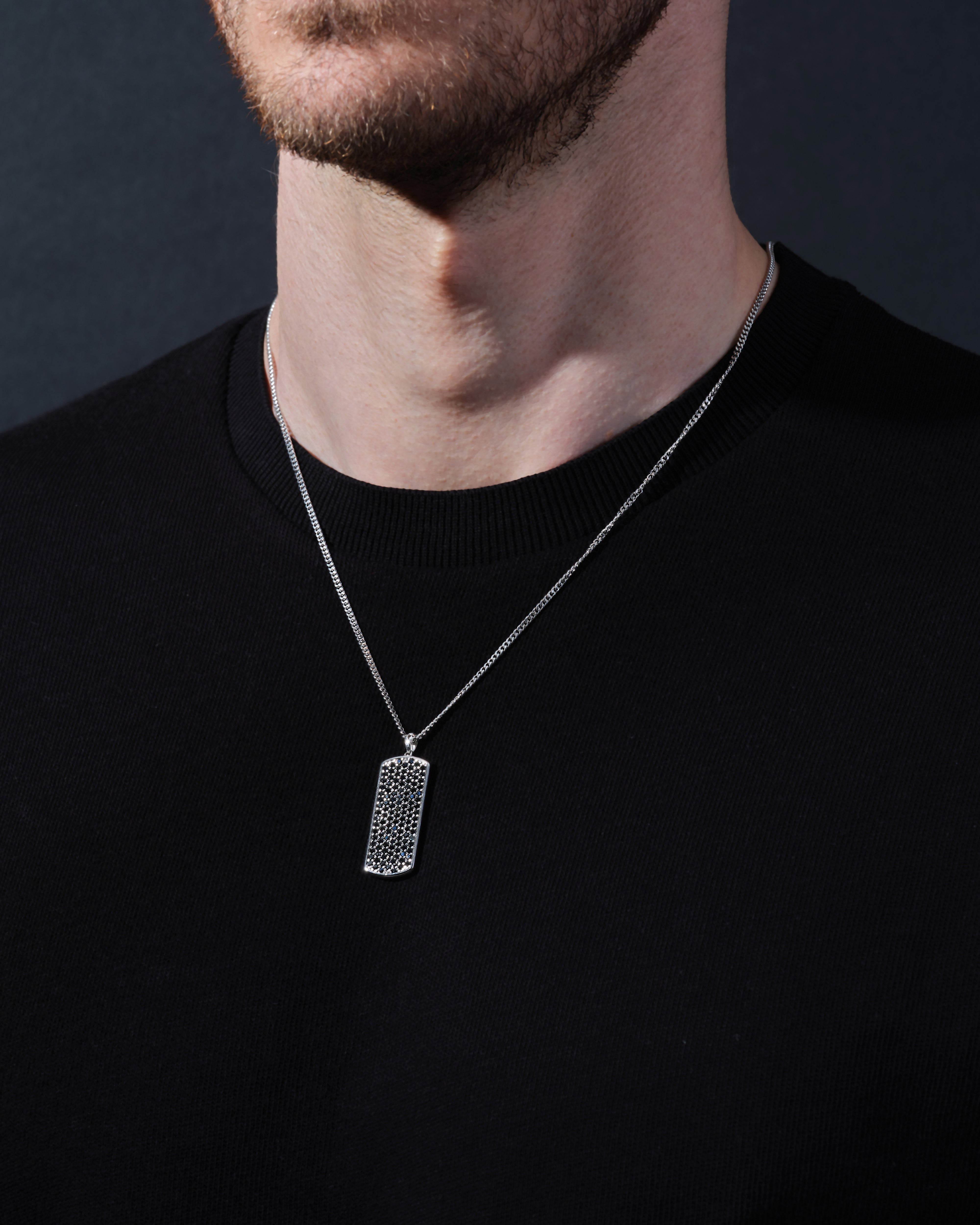 14k Gold Black Diamond Tag Necklace