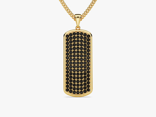 14k Gold Black Diamond Tag Necklace