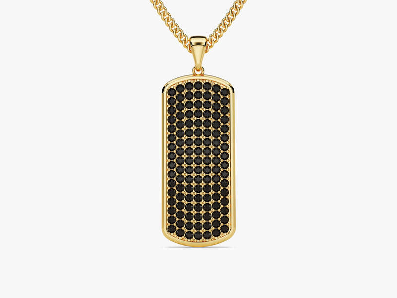 14k Gold Black Diamond Tag Necklace