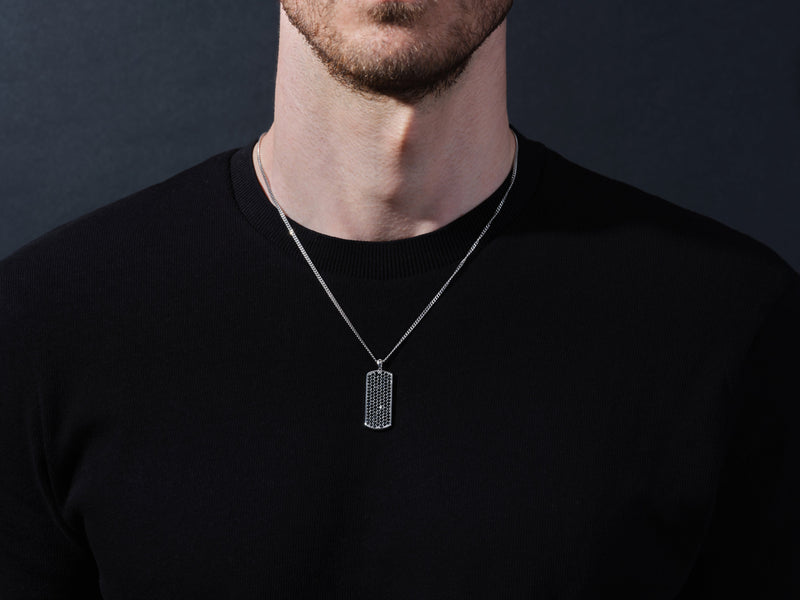 14k Gold Black Diamond Tag Necklace