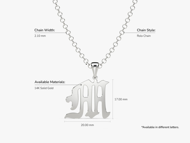 14k Gold Old English Initial Necklace