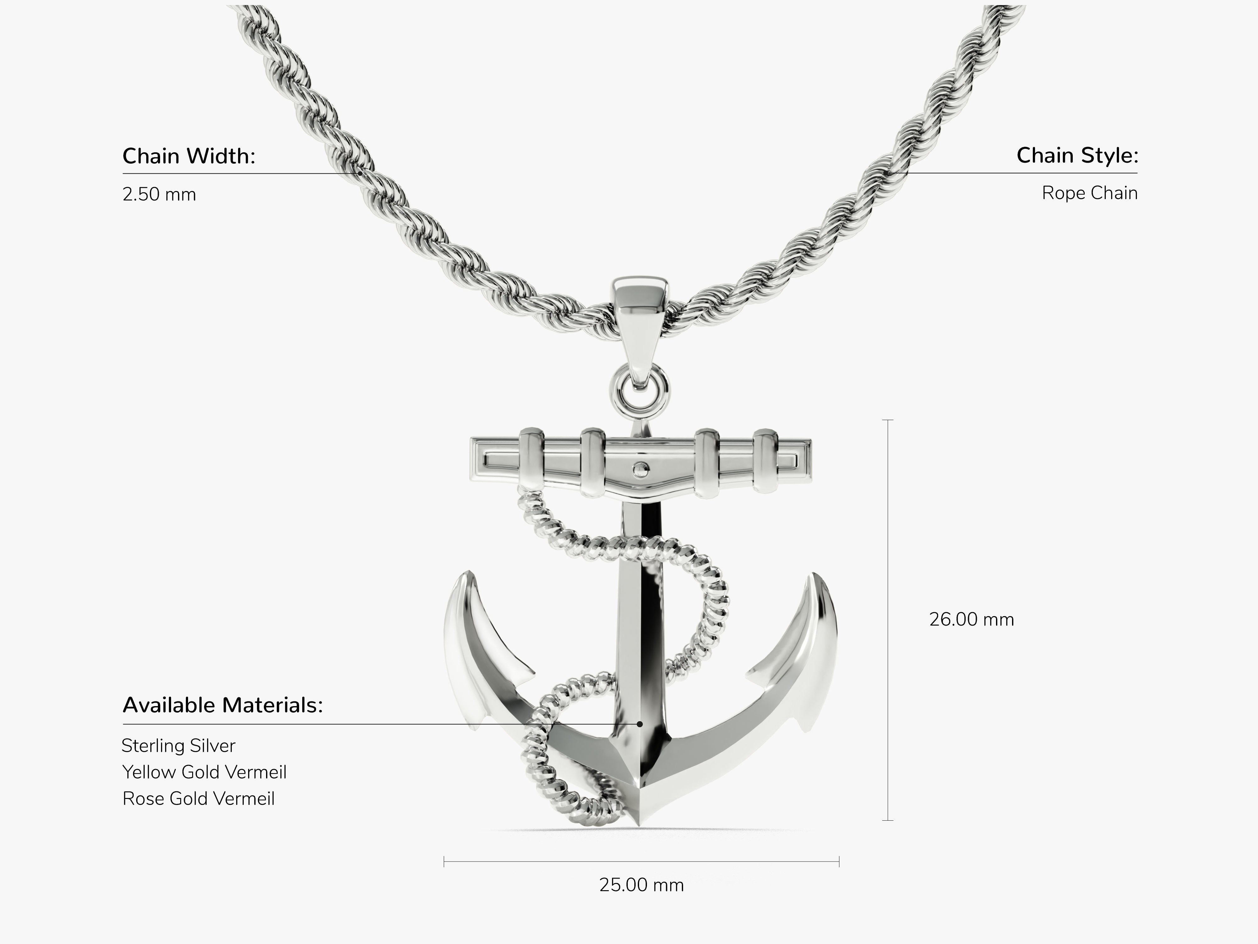 Anchor Pendant with Rope Detail - Gold Vermeil